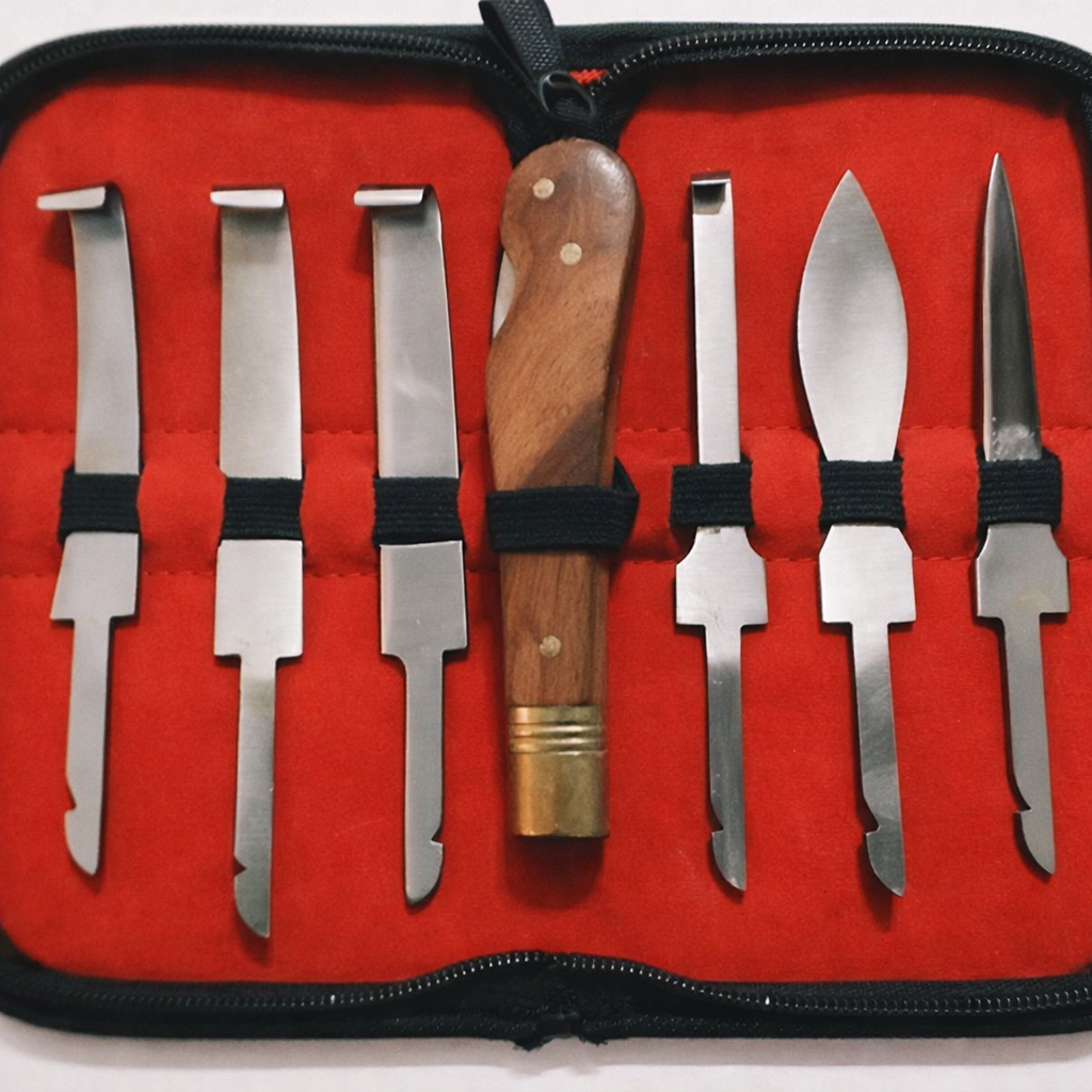 Professional Hoof Knife Set with Leather Pouch - Complete Equine Farrier Kit
