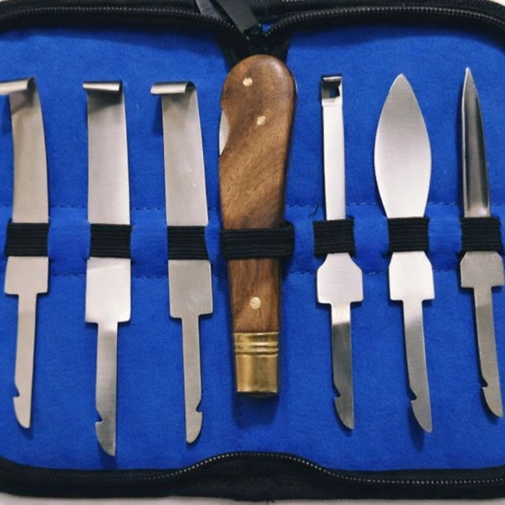 Professional Hoof Knife Set with Leather Pouch - Complete Equine Farrier Kit